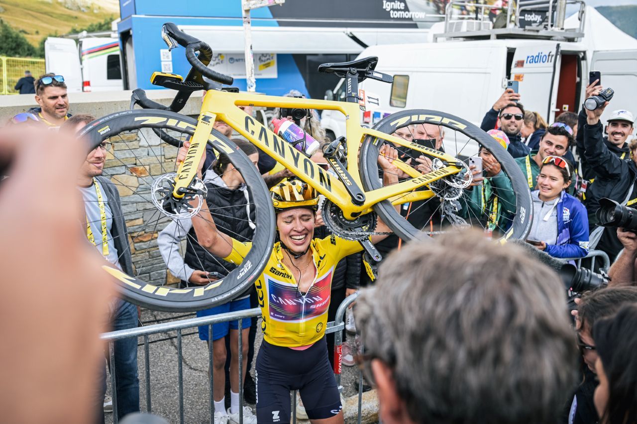 Katarzyna Niewiadoma celebrates after stage 8 of the 2024 Tour de France Femmes avec Zwift [Photo: A.S.O / Charly Lopez]