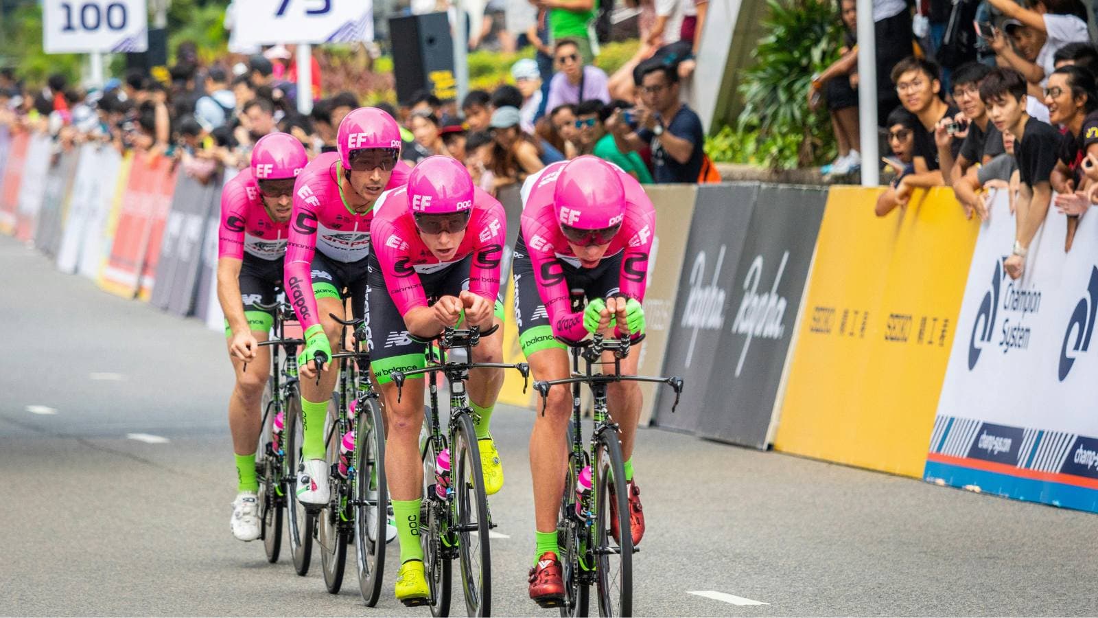 Cyclists competing in a road race at different speeds, representing the difference between Zone 2 endurance cycling and high-intensity training for improved performance and fitness.